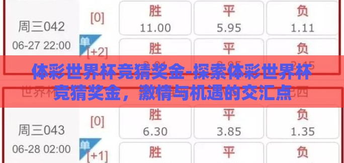 体彩世界杯竞猜奖金-探索体彩世界杯竞猜奖金，激情与机遇的交汇点