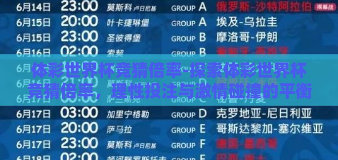 体彩世界杯竞猜倍率-探索体彩世界杯竞猜倍率，理性投注与激情碰撞的平衡点