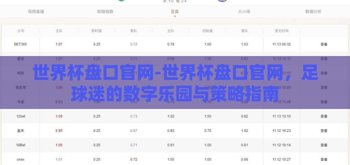世界杯盘口官网-世界杯盘口官网，足球迷的数字乐园与策略指南