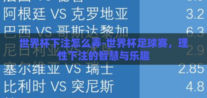 世界杯下注怎么弄-世界杯足球赛，理性下注的智慧与乐趣