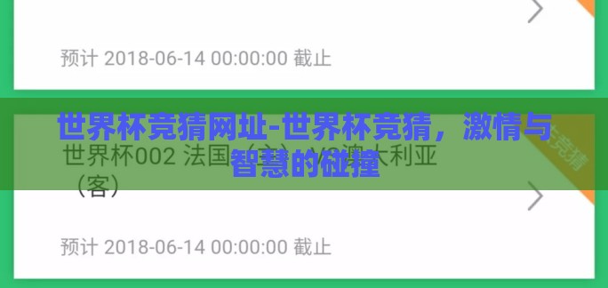 世界杯竞猜网址-世界杯竞猜，激情与智慧的碰撞