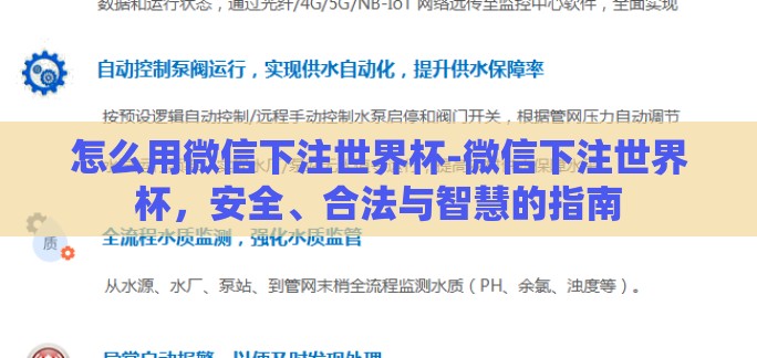 怎么用微信下注世界杯-微信下注世界杯，安全、合法与智慧的指南